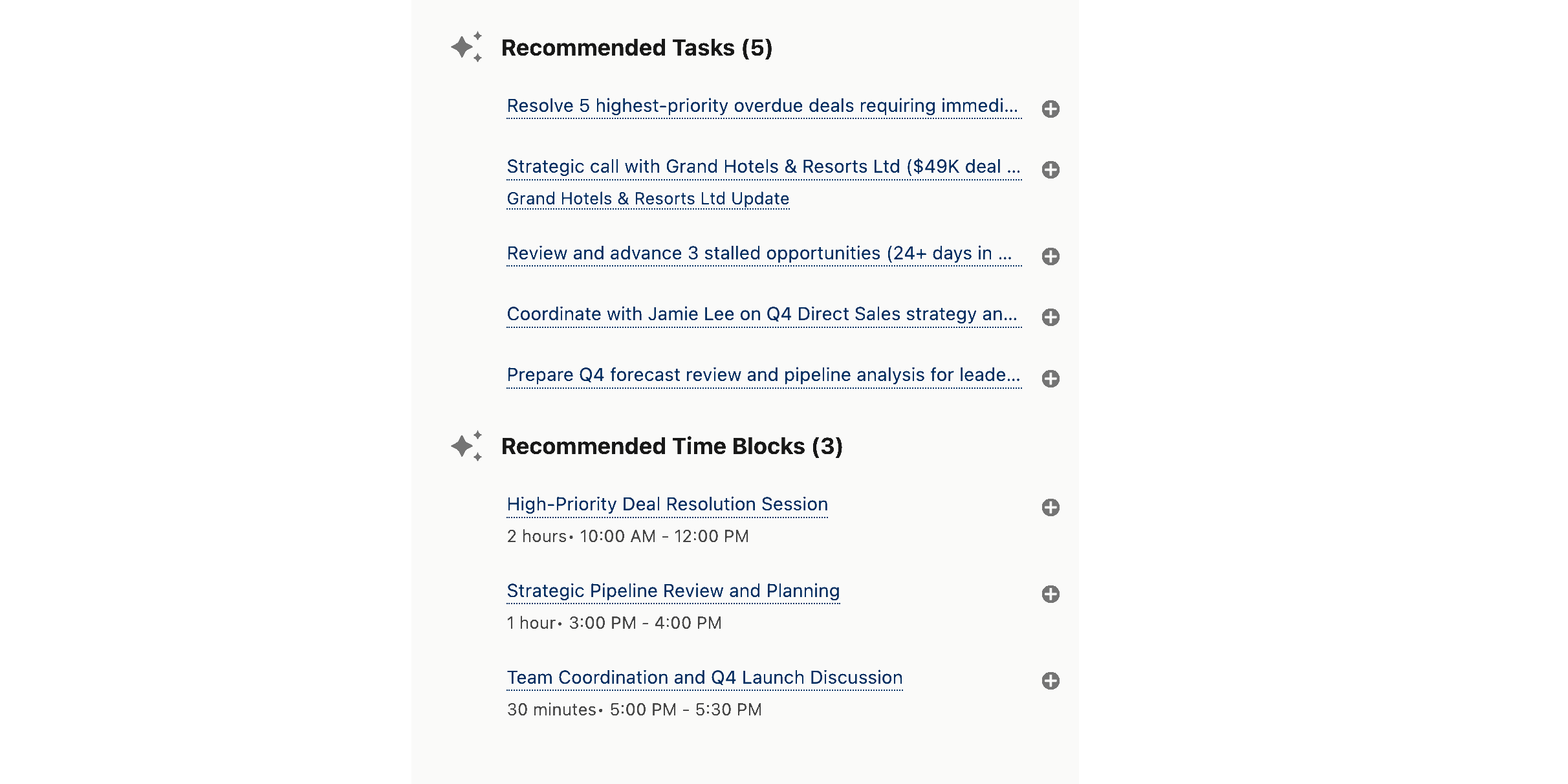 Suggested Tasks and Time Blocks