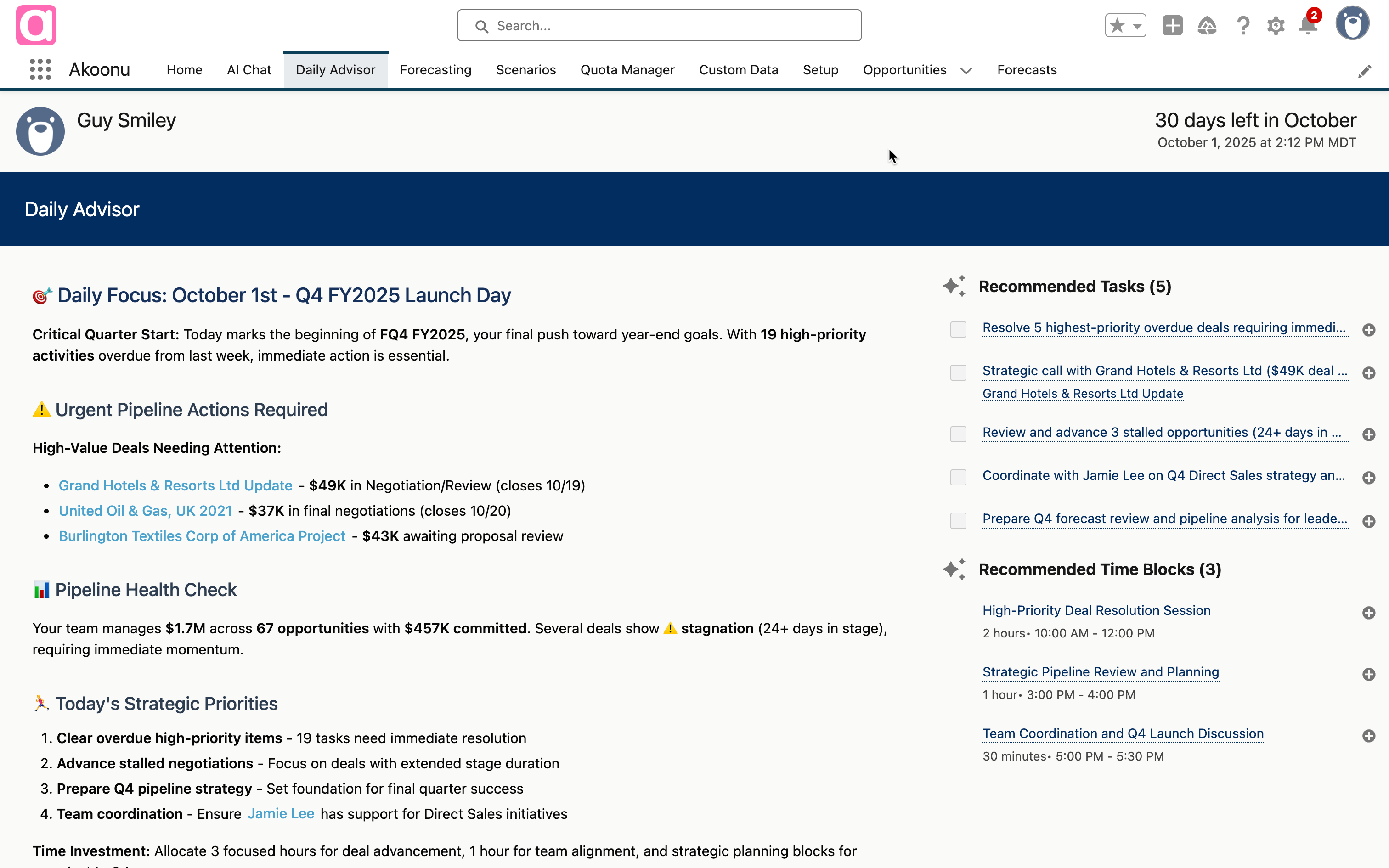 Daily Prioritization of Deals, Tasks, and how to best Spend your Time